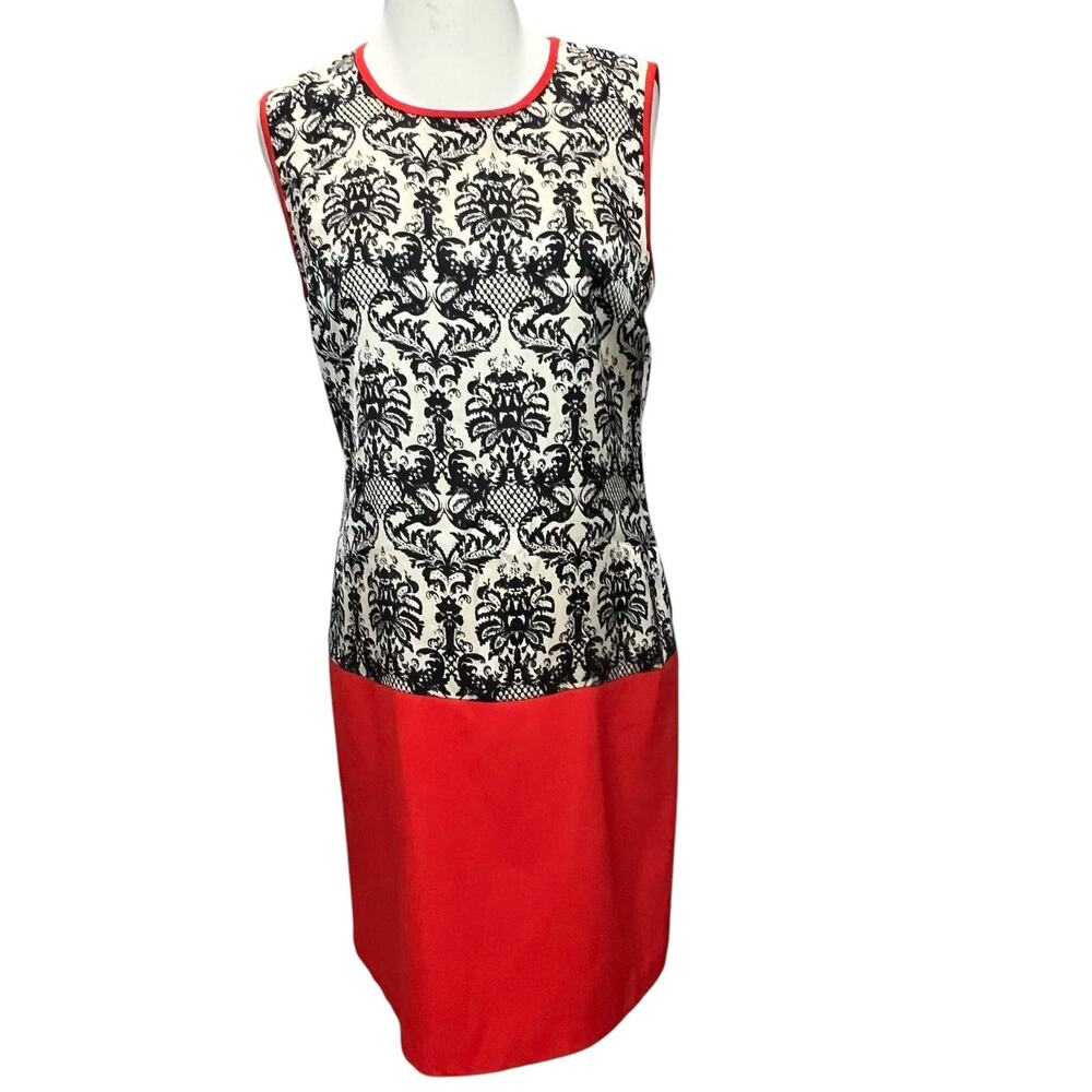 THML Shift Dress S‎ Black Fleur De Lis Red Colorblock Sleeveless Moulin Rouge